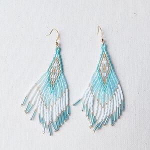 Handmade White Gold & Turquoise Glass Beaded Earrings
